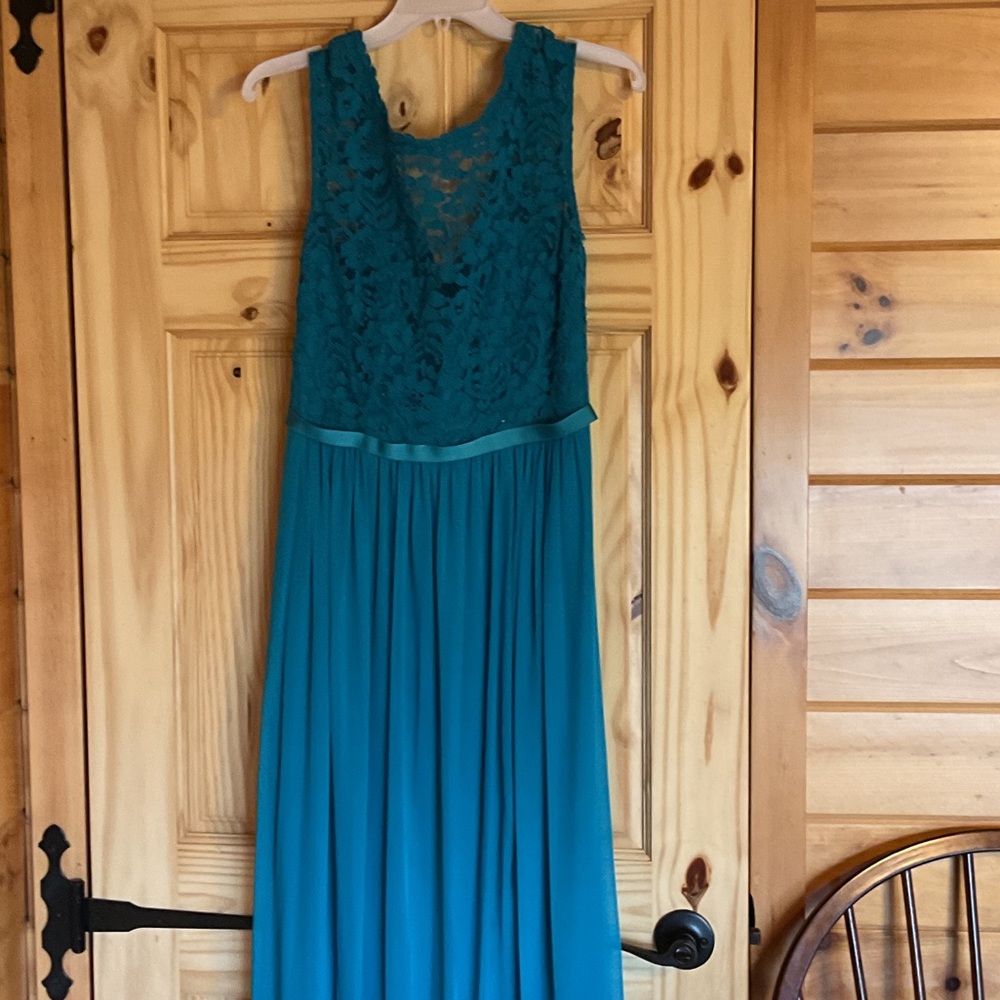 David's Bridal Teal Lace Maxi Dress